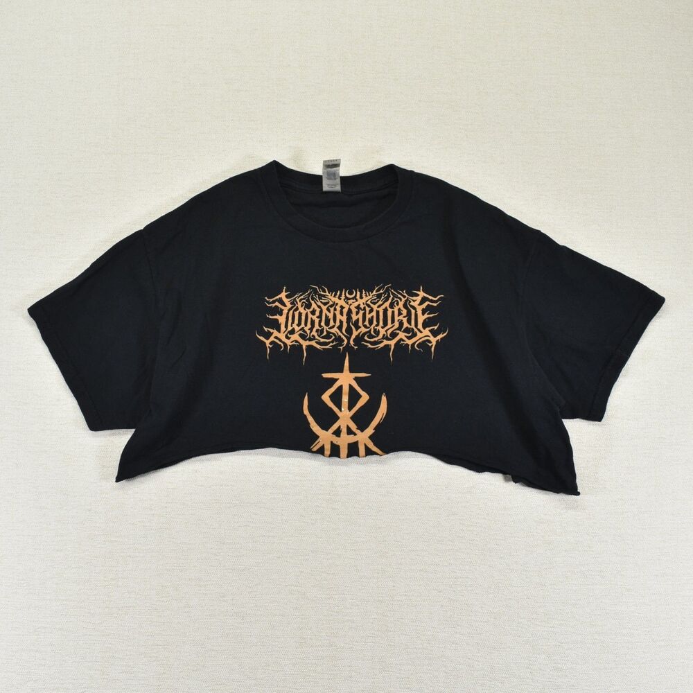 Lorna Shore Band Shirt Cropped Raw Hem Black Graphic Deathcore Metal Tee Large L